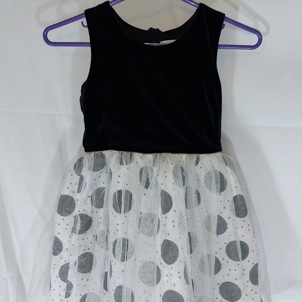 CAT & Jack Girls 7/8  Black & White Dress Layered Skirt Velour & Nylon
